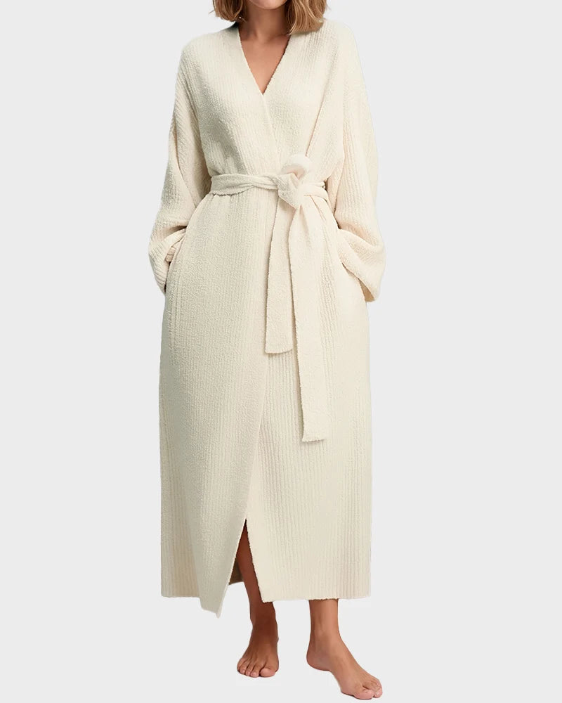 Long Plush Fleece Robe with Pockets
