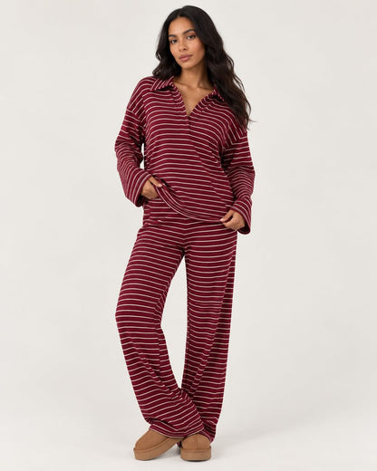 Relaxed Striped Polo Wide-Leg Lounge Set