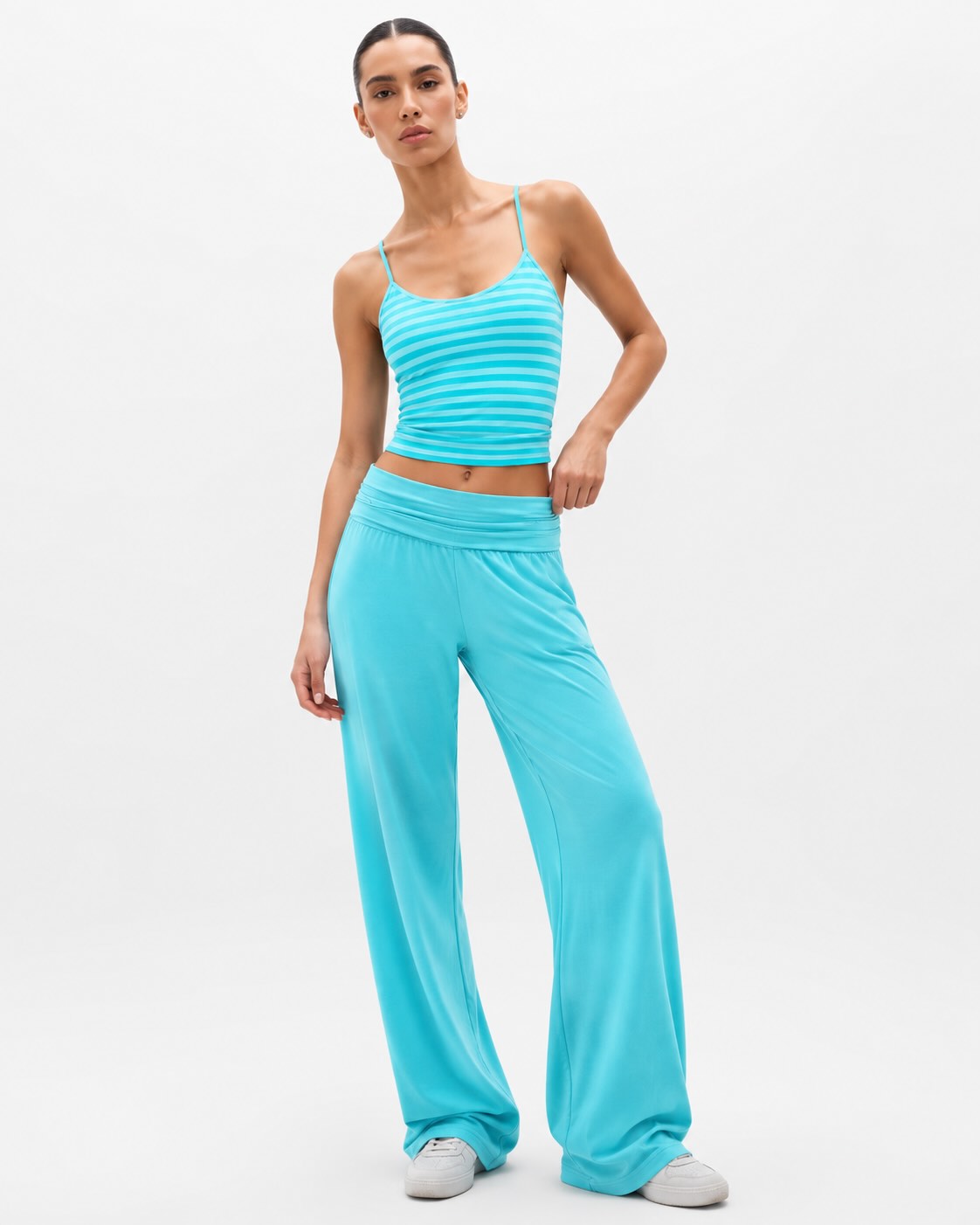 Striped Cami & Fold-Over Wide-Leg Pants Set
