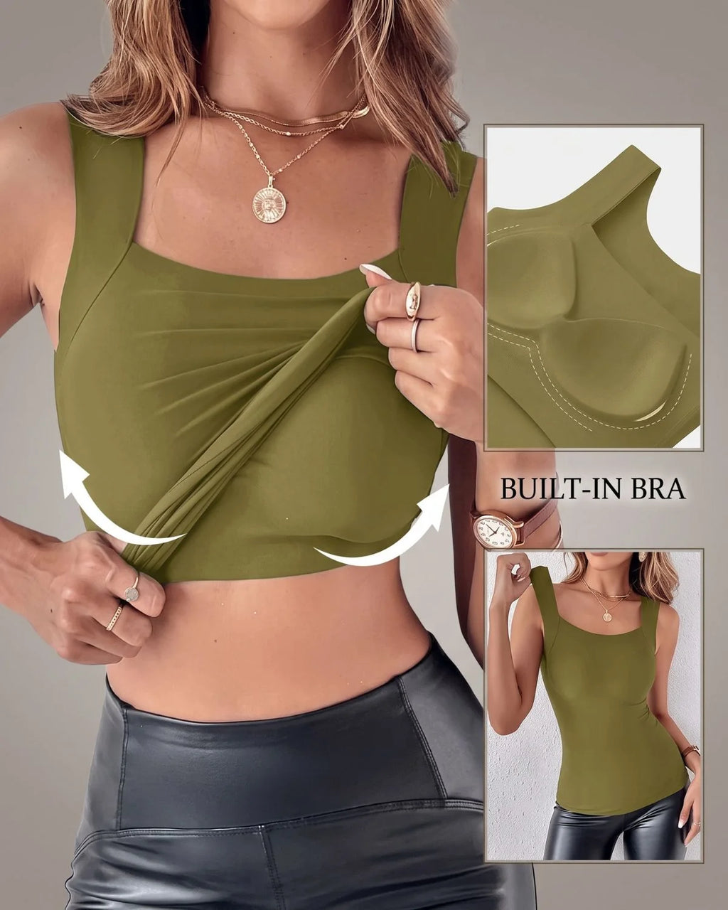 U-Neck Built-In Bra Shapewear Tank