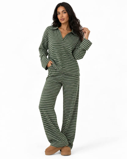 Relaxed Striped Polo Wide-Leg Lounge Set