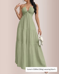 Curvvvy™ Halter Neck Tiered Maxi Dress