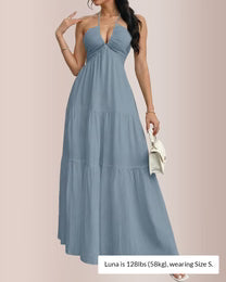 Curvvvy™ Halter Neck Tiered Maxi Dress