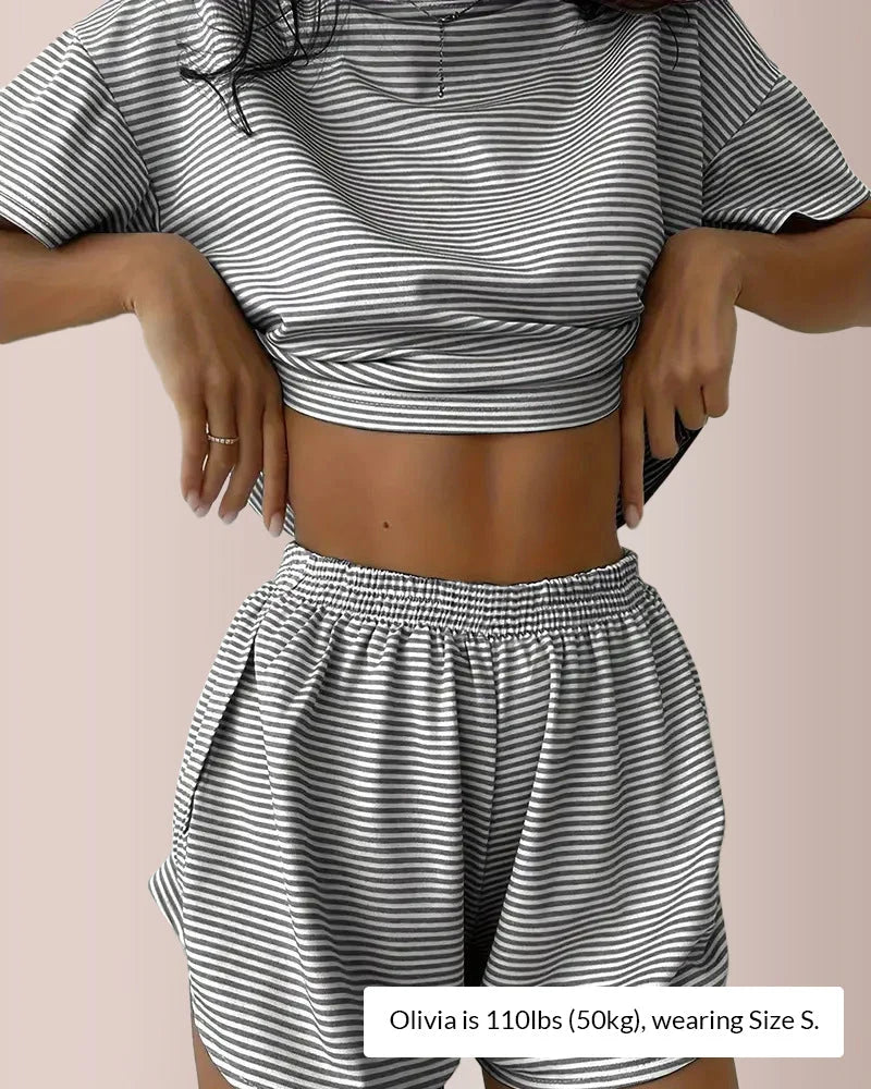 Striped Tee & Split Shorts PJ Set