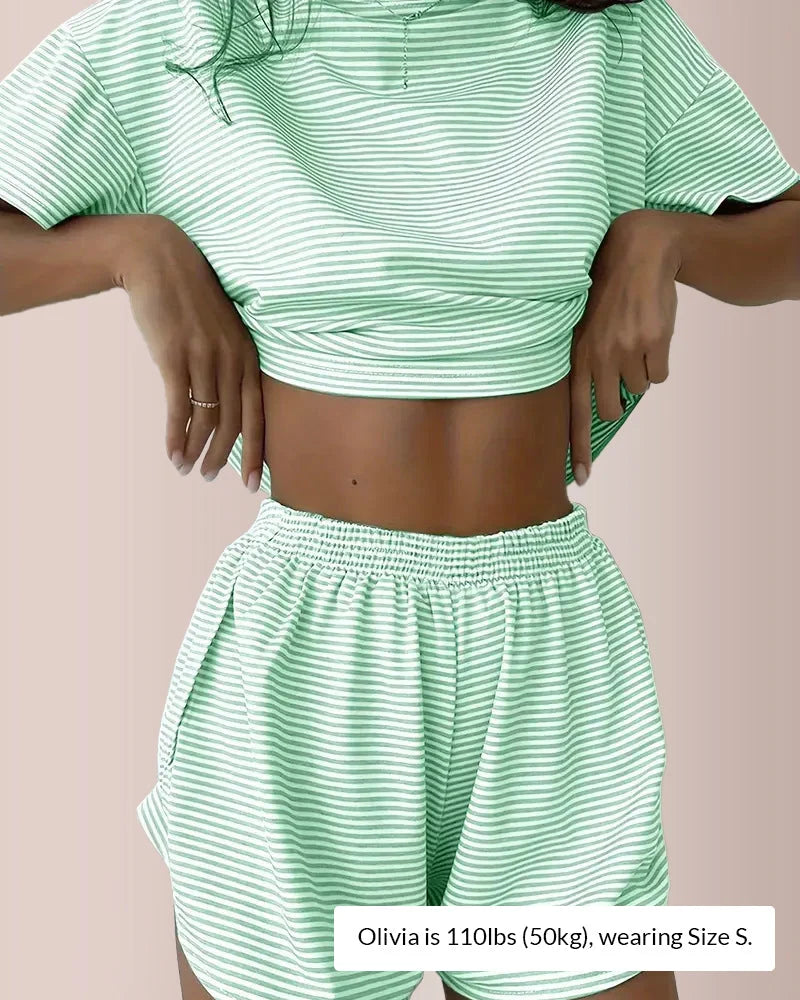 Striped Tee & Split Shorts PJ Set
