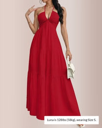 Curvvvy™ Halter Neck Tiered Maxi Dress