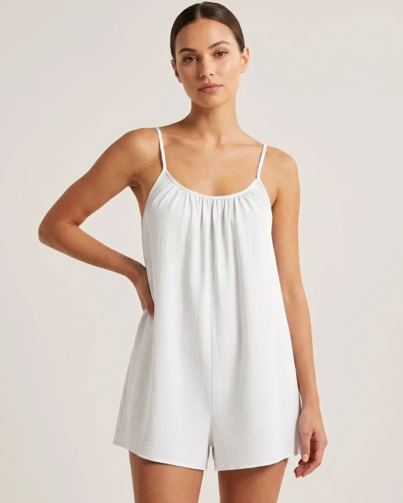 Solid Color Backless Cami Short Jumpsuit