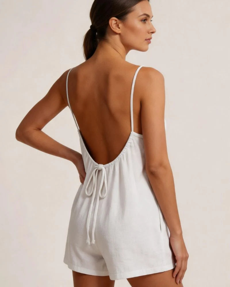 Solid Color Backless Cami Short Jumpsuit