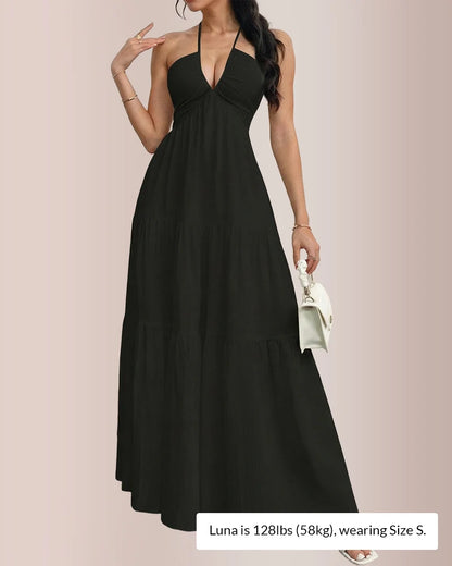 Halter Neck Tiered Flowy Maxi Dress