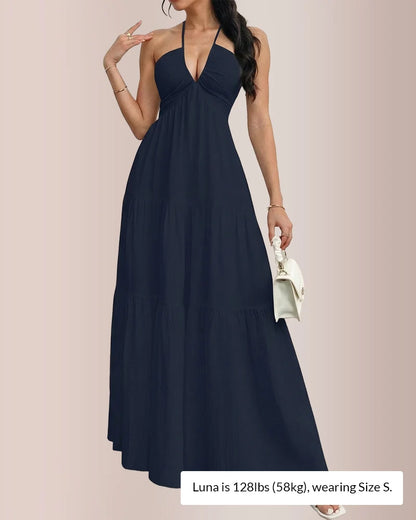 Halter Neck Tiered Flowy Maxi Dress