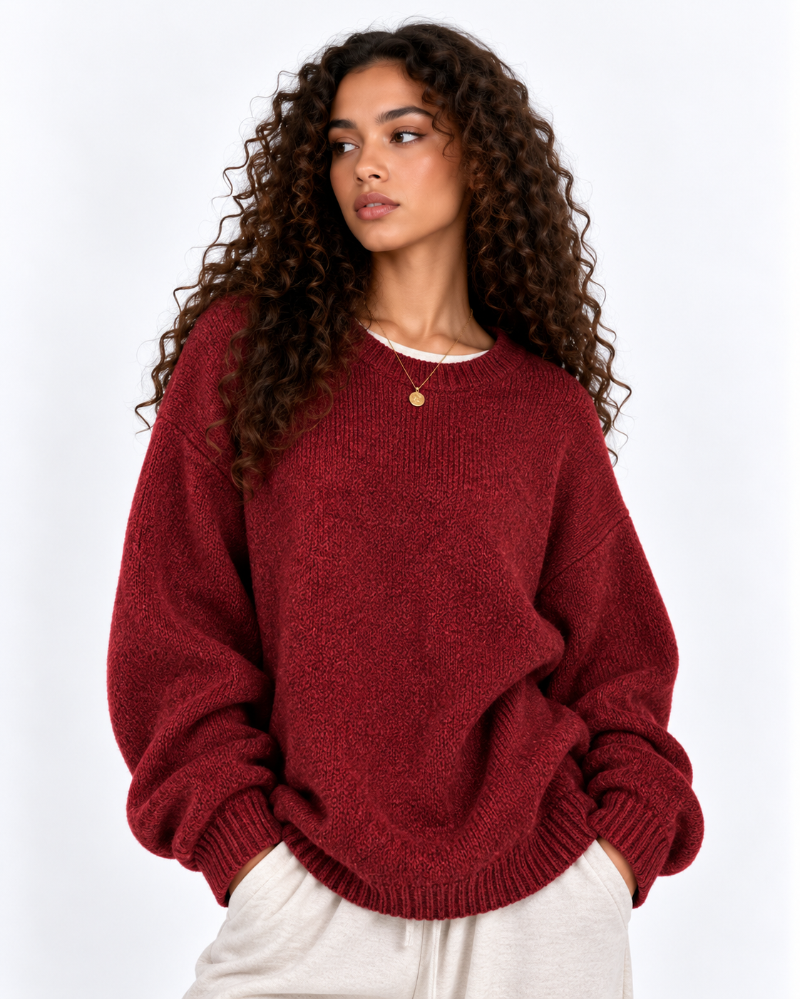 Oversized Drop Shoulder Split Hem Sweater