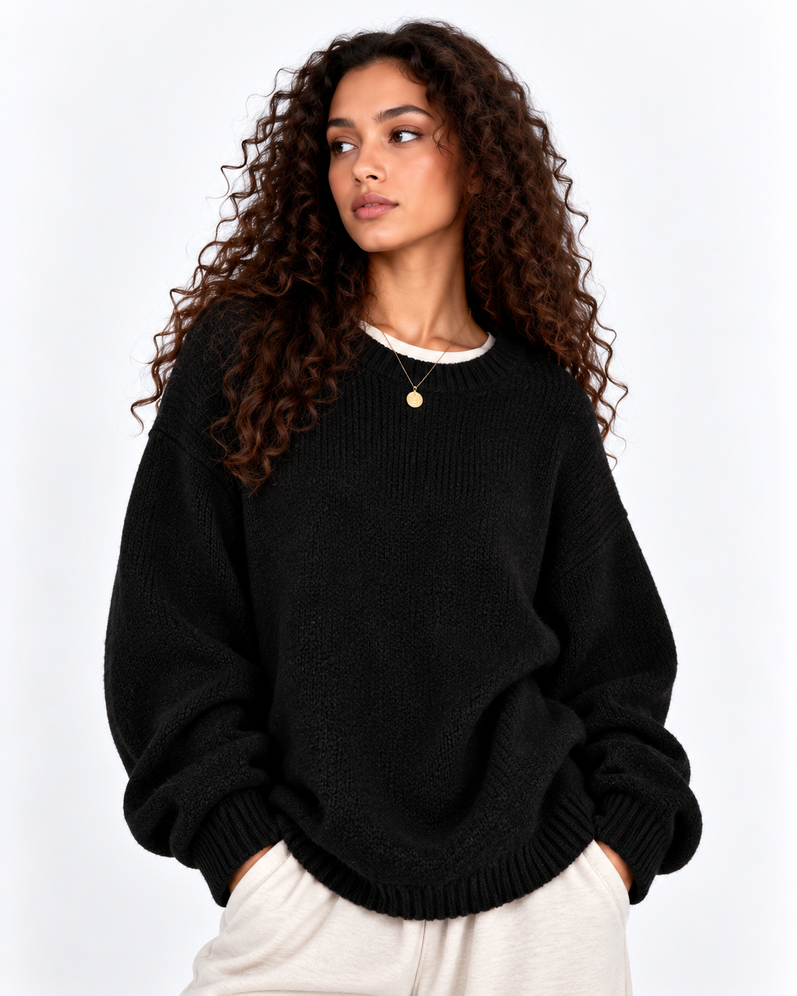 Oversized Drop Shoulder Split Hem Sweater