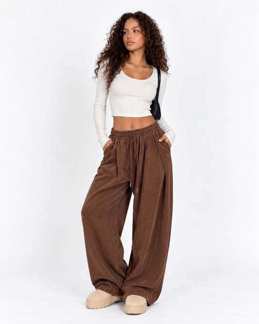 Relaxed Fit Drawstring Corduroy Pants