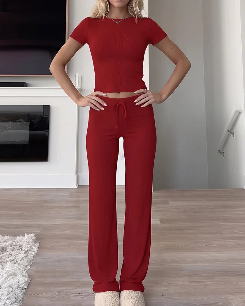 Short Sleeve Top & Wide Leg Lounge Pants Set