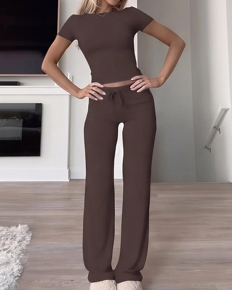 Short Sleeve Top & Wide Leg Lounge Pants Set