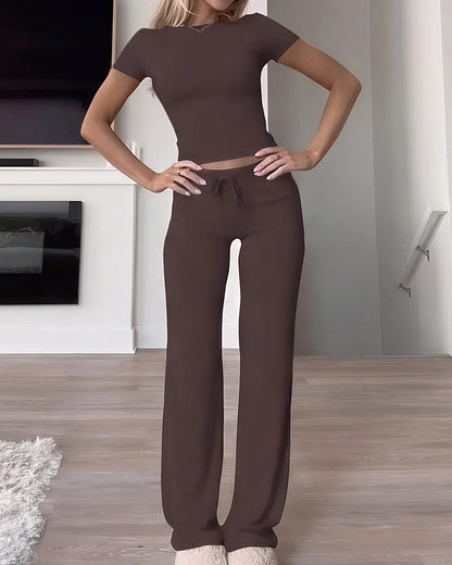 Short Sleeve Top & Wide Leg Lounge Pants Set
