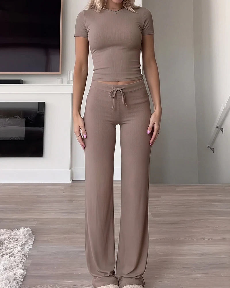 Short Sleeve Top & Wide Leg Lounge Pants Set