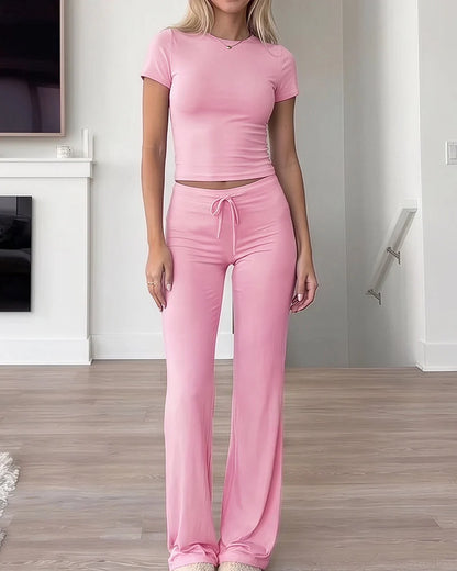 Short Sleeve Top & Wide Leg Lounge Pants Set