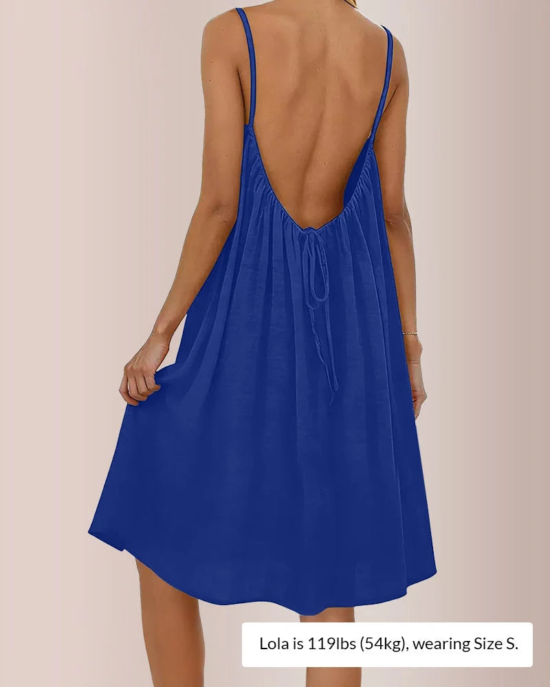 Solid Color Backless Cami Short Dress