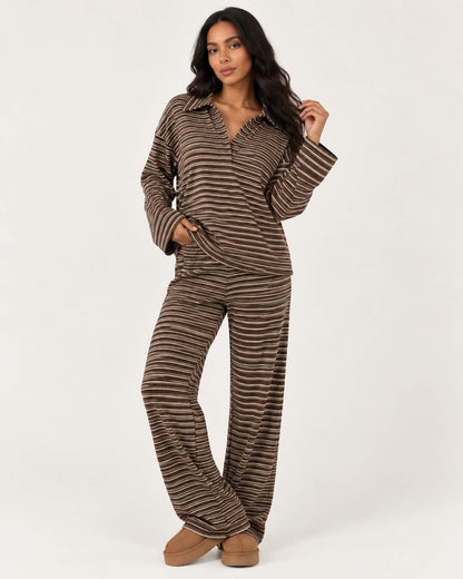 Relaxed Striped Polo Wide-Leg Lounge Set