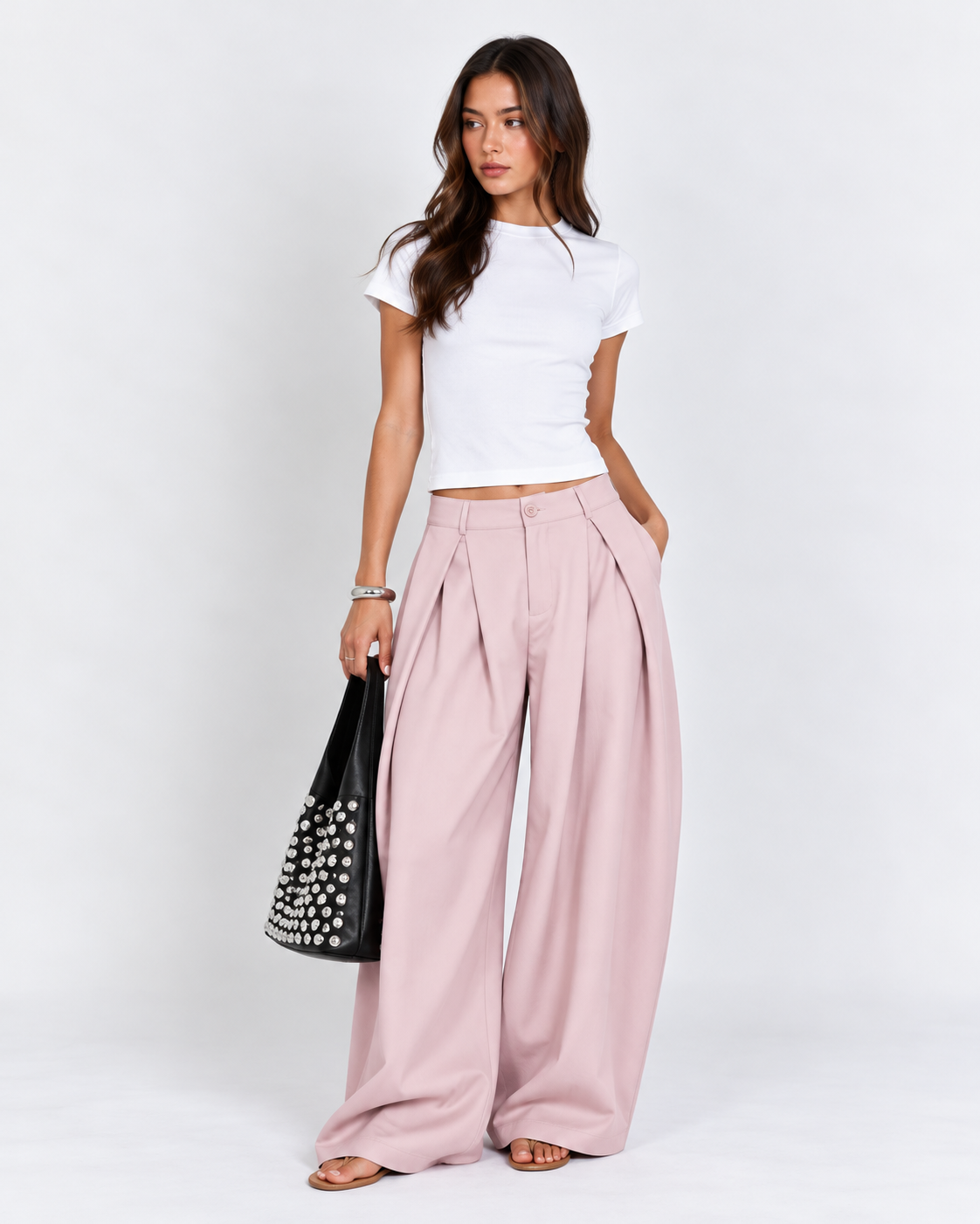 High-Waisted Pleated Baggy Wide-Leg Pants