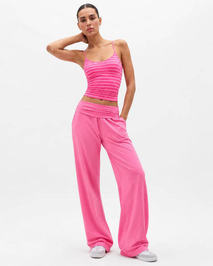 Striped Cami & Fold-Over Wide-Leg Pants Set