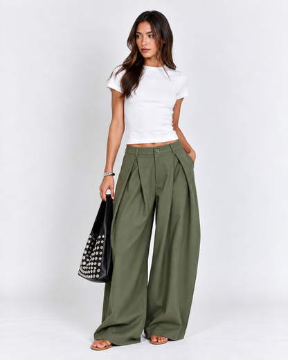 High-Waisted Pleated Baggy Wide-Leg Pants