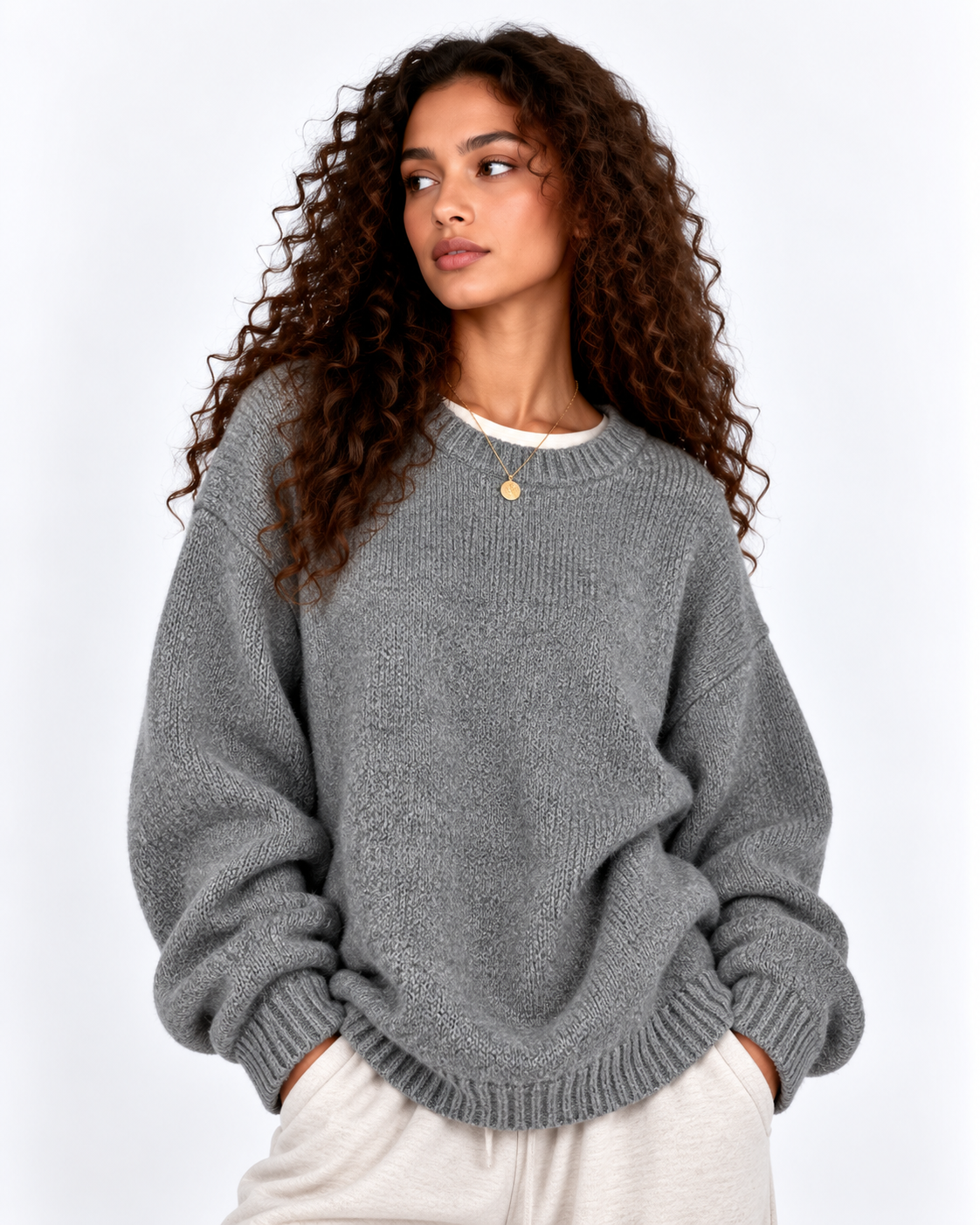 Oversized Drop Shoulder Split Hem Sweater