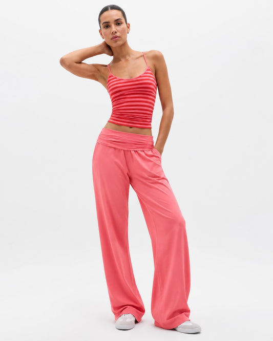 Striped Cami & Fold-Over Wide-Leg Pants Set