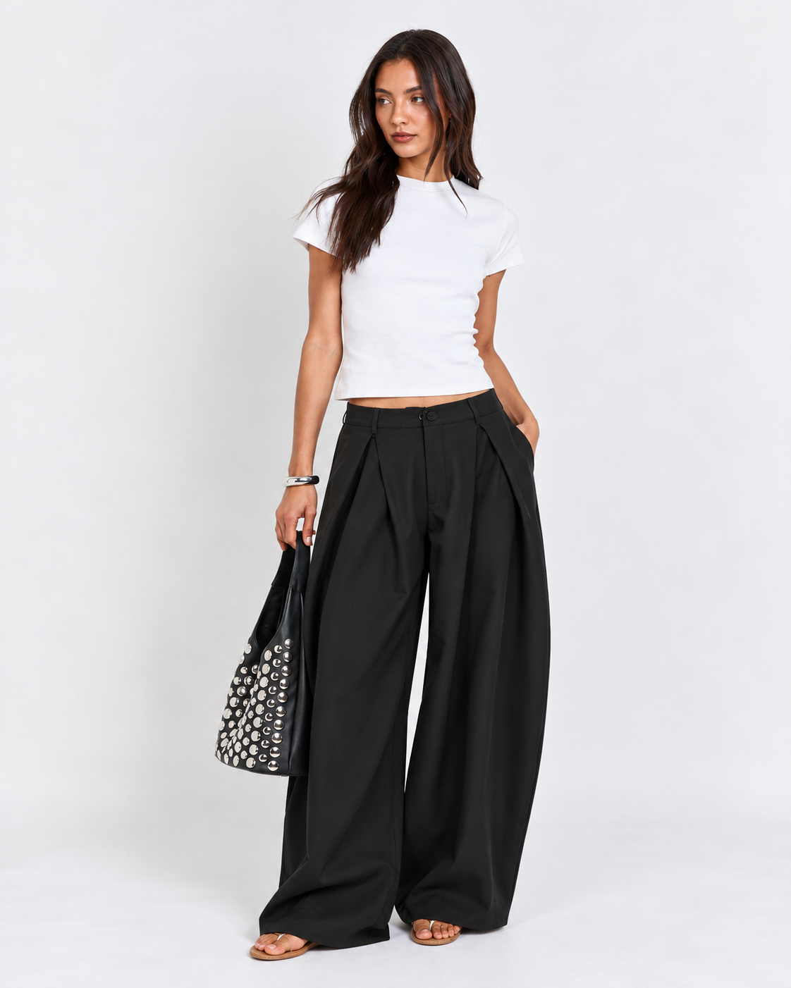 High-Waisted Pleated Baggy Wide-Leg Pants