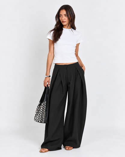 High-Waisted Pleated Baggy Wide-Leg Pants