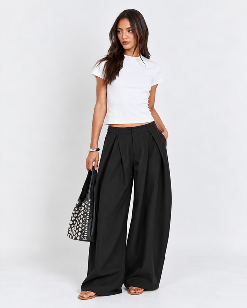 High-Waisted Pleated Baggy Wide-Leg Pants