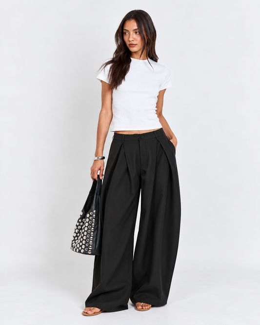 High-Waisted Pleated Baggy Wide-Leg Pants