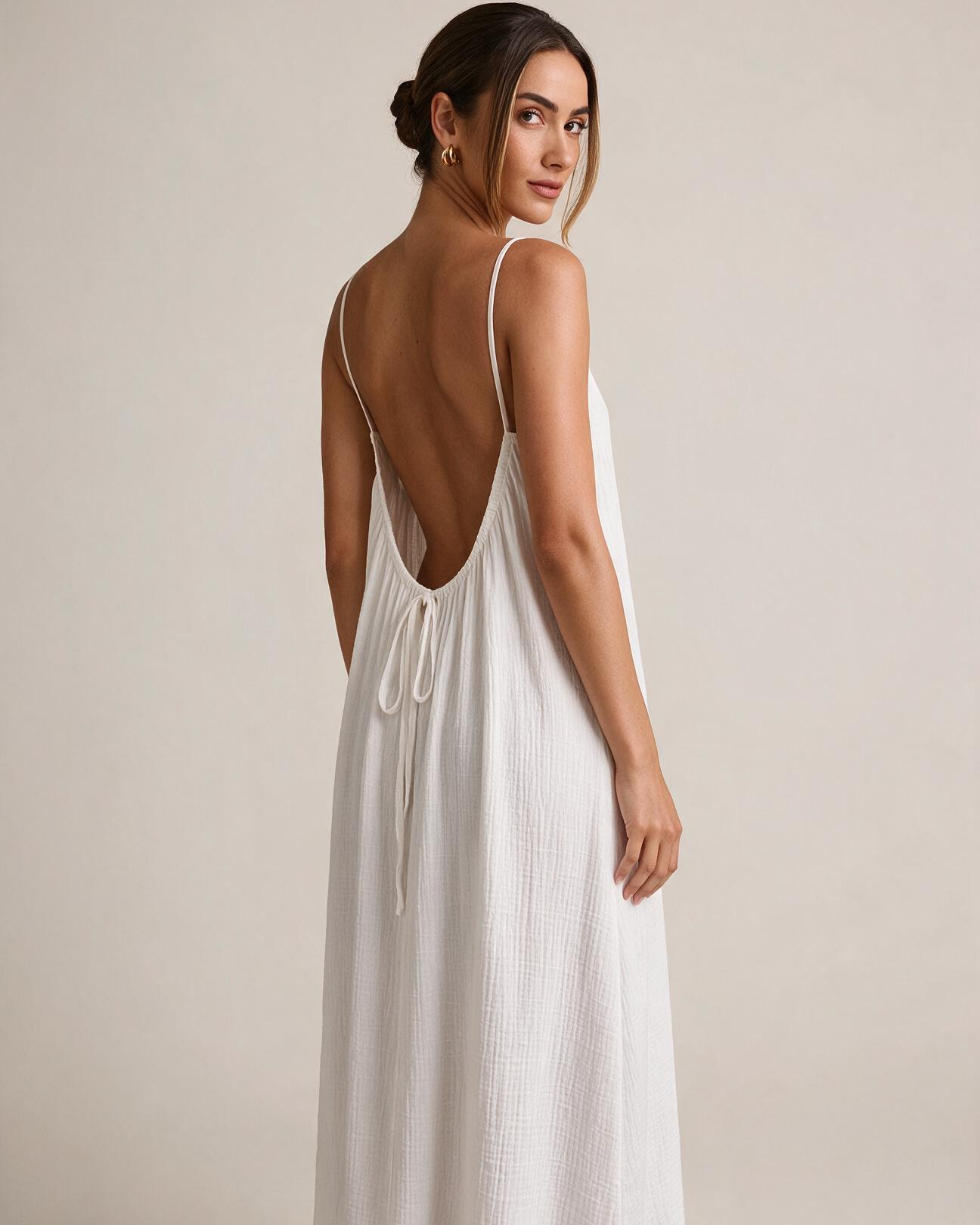 Solid Color Backless Cami Dress