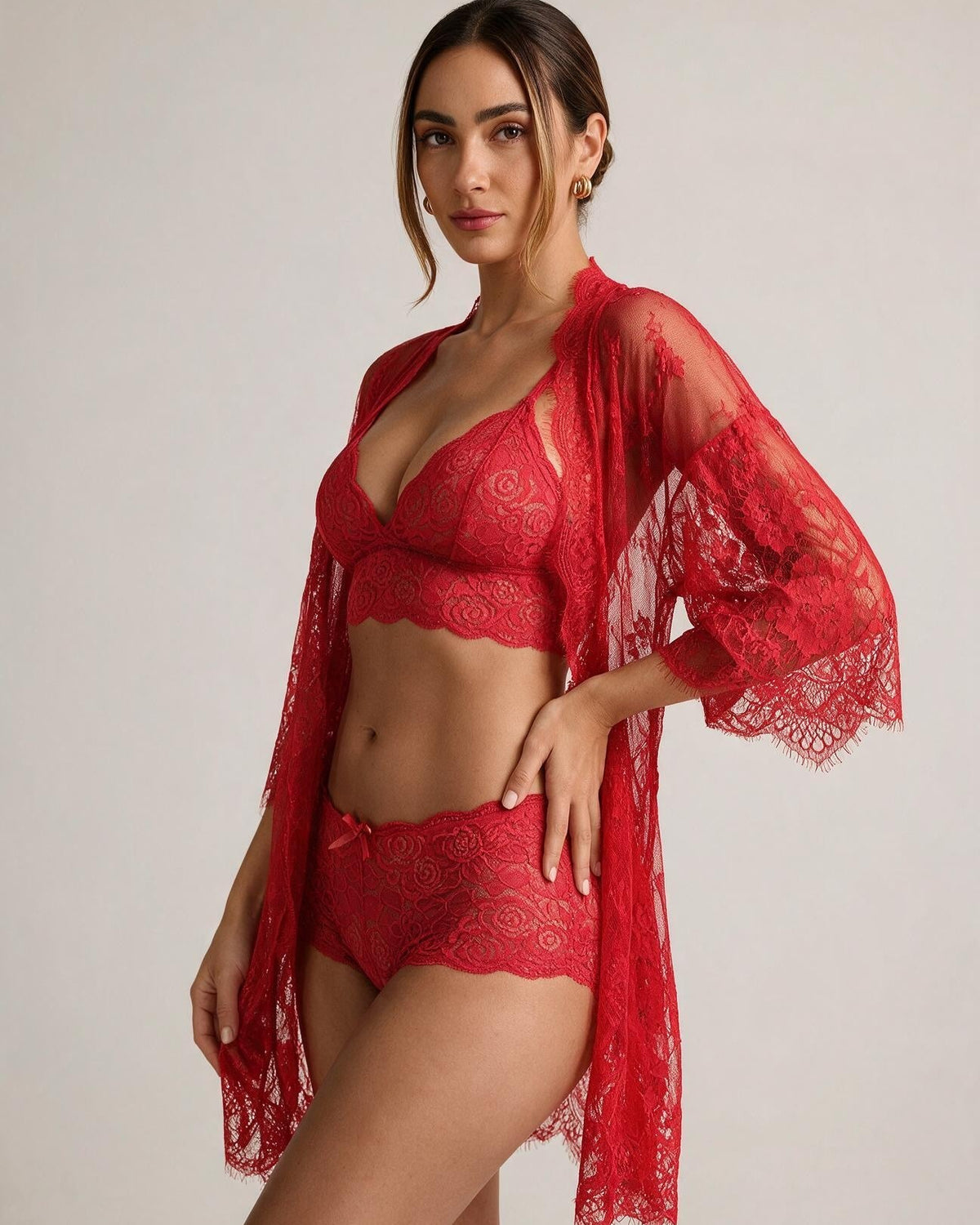 3-Piece Sheer Lace Sleepwear Set