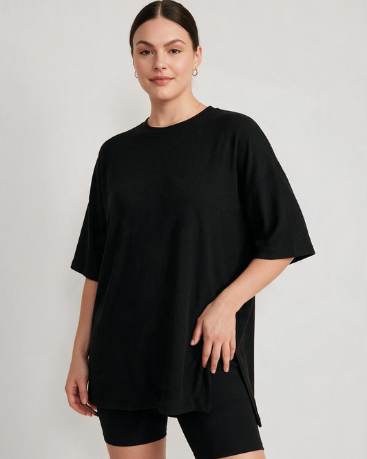 Women’s Oversized Split-Hem Tee & Biker Shorts Lounge Set