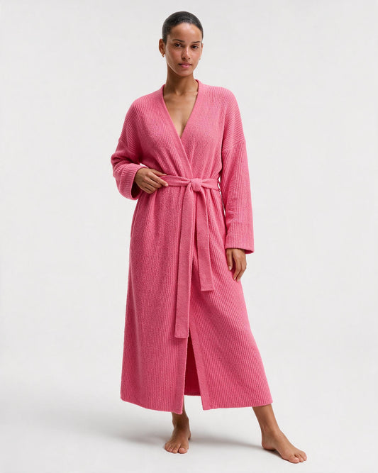 Women’s Long Plush Robe with Pockets & Tie Belt