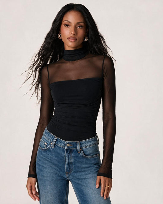 CurveFlex Sheer Mesh Turtleneck Shaping Top
