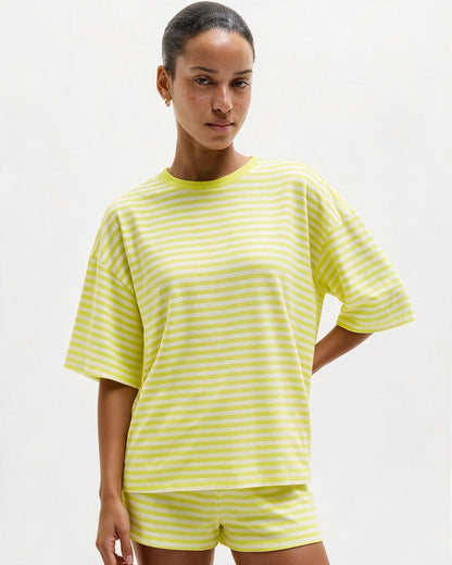 Striped Oversized Tee & Shorts Lounge Set