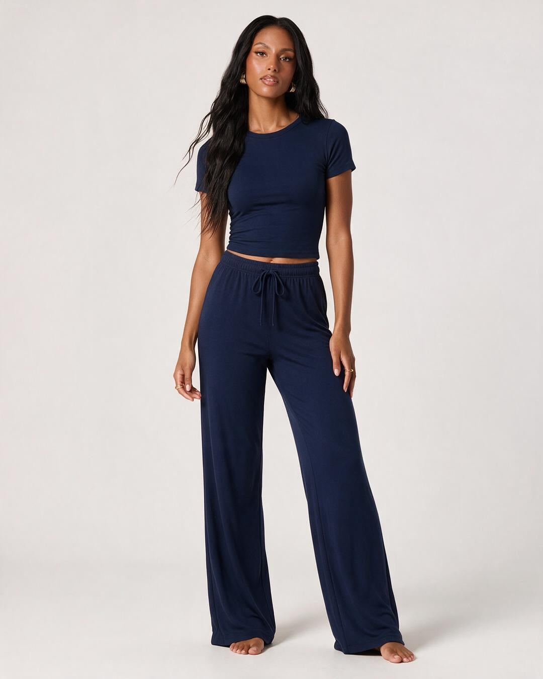 Short Sleeve Top & Wide Leg Lounge Pants Set