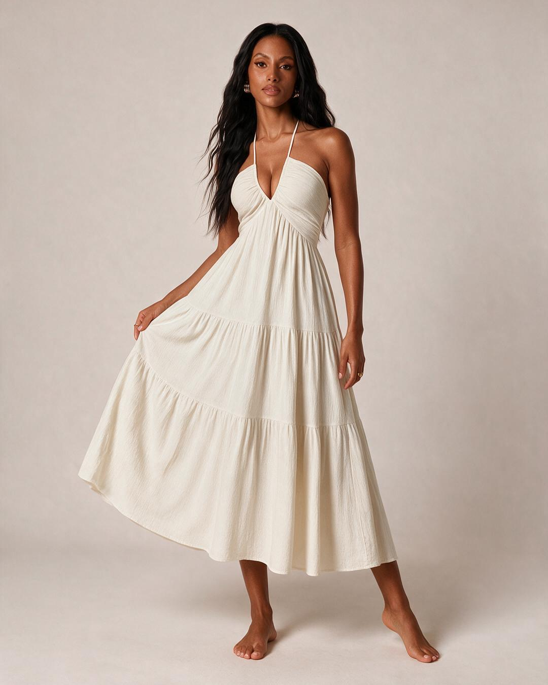 Halter Neck Tiered Flowy Maxi Dress