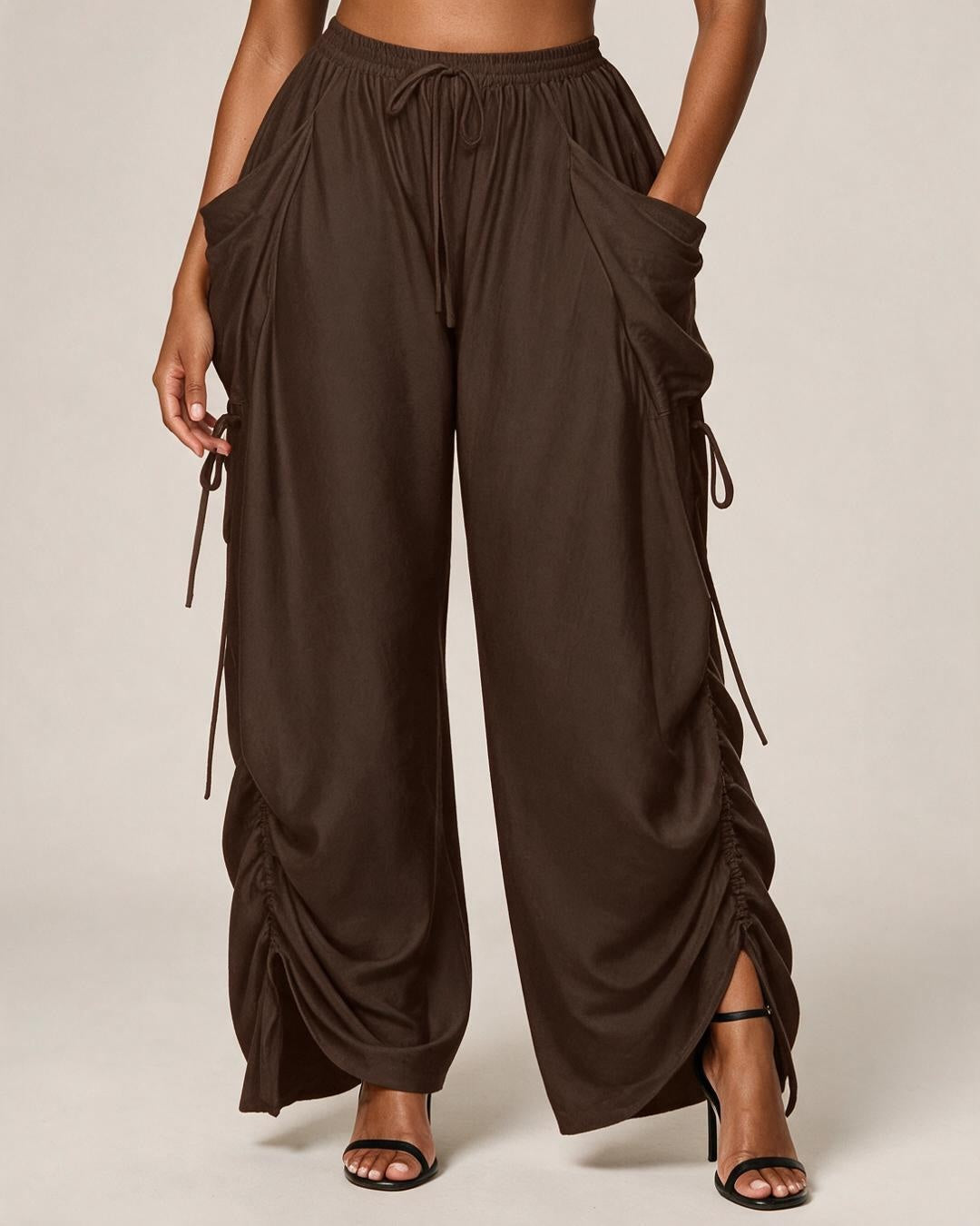 High-Waist Drawstring Ruched Harem Pants