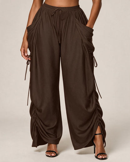 High-Waist Drawstring Ruched Harem Pants