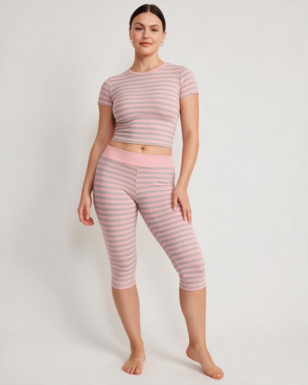 Striped Short Sleeve Top & Capri Leggings Set