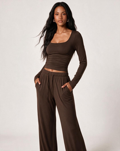 Women’s Square-Neck Crop Top & Wide-Leg Pants Set