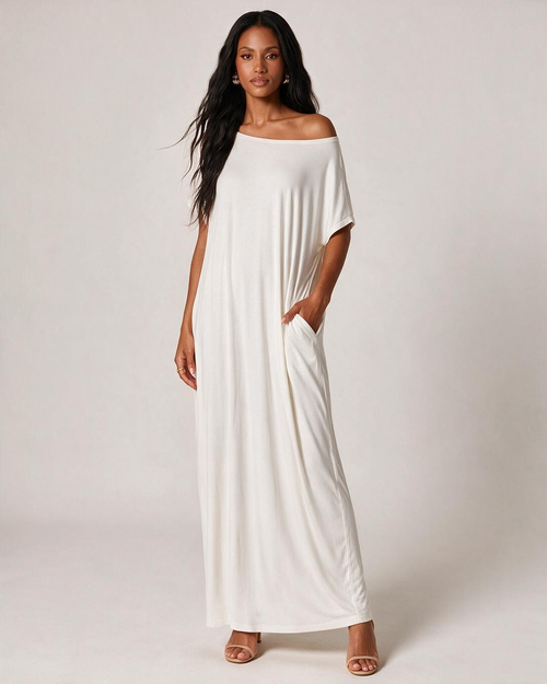 Off-Shoulder Batwing-Sleeve Lounge Maxi Dress