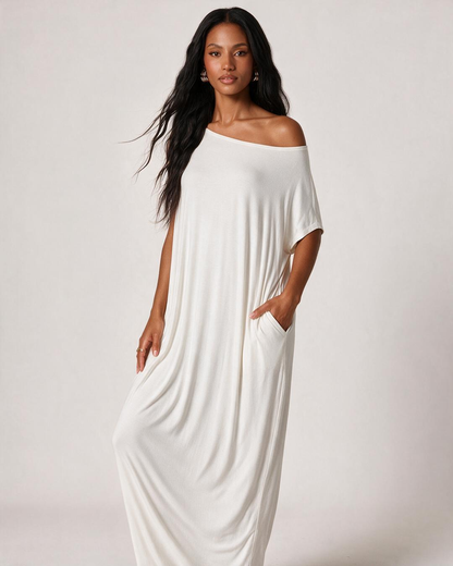Off-Shoulder Batwing-Sleeve Lounge Maxi Dress