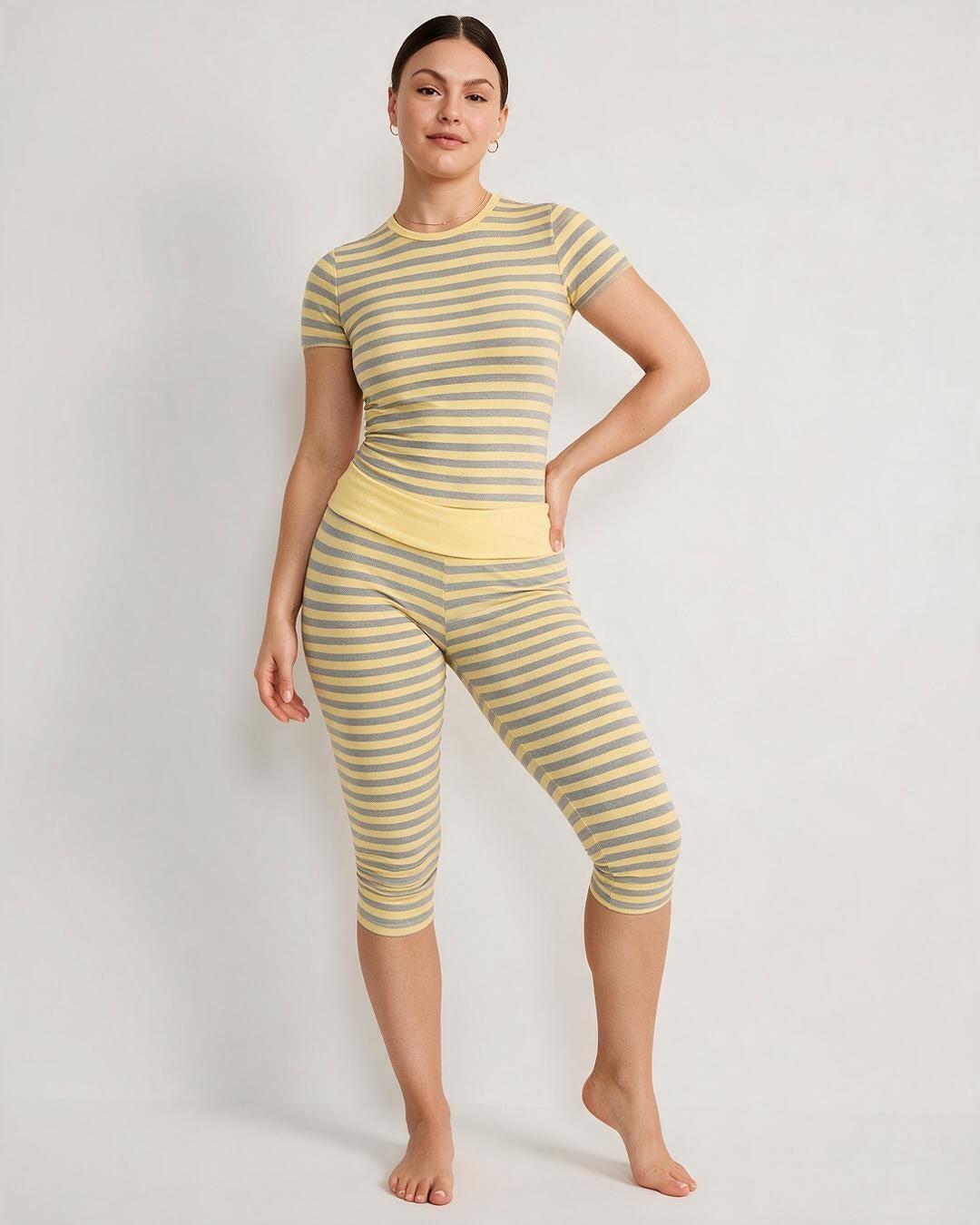 Striped Short Sleeve Top & Capri Leggings Set