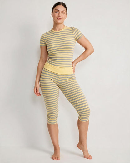 Striped Short Sleeve Top & Capri Leggings Set