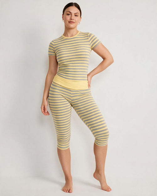 Striped Short Sleeve Top & Capri Leggings Set